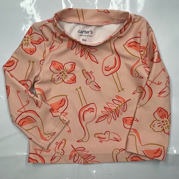 Carter's  Pink Flamingo Floral Rashguard Swims Top Size 9 Months #1370 - Picture 1 of 7